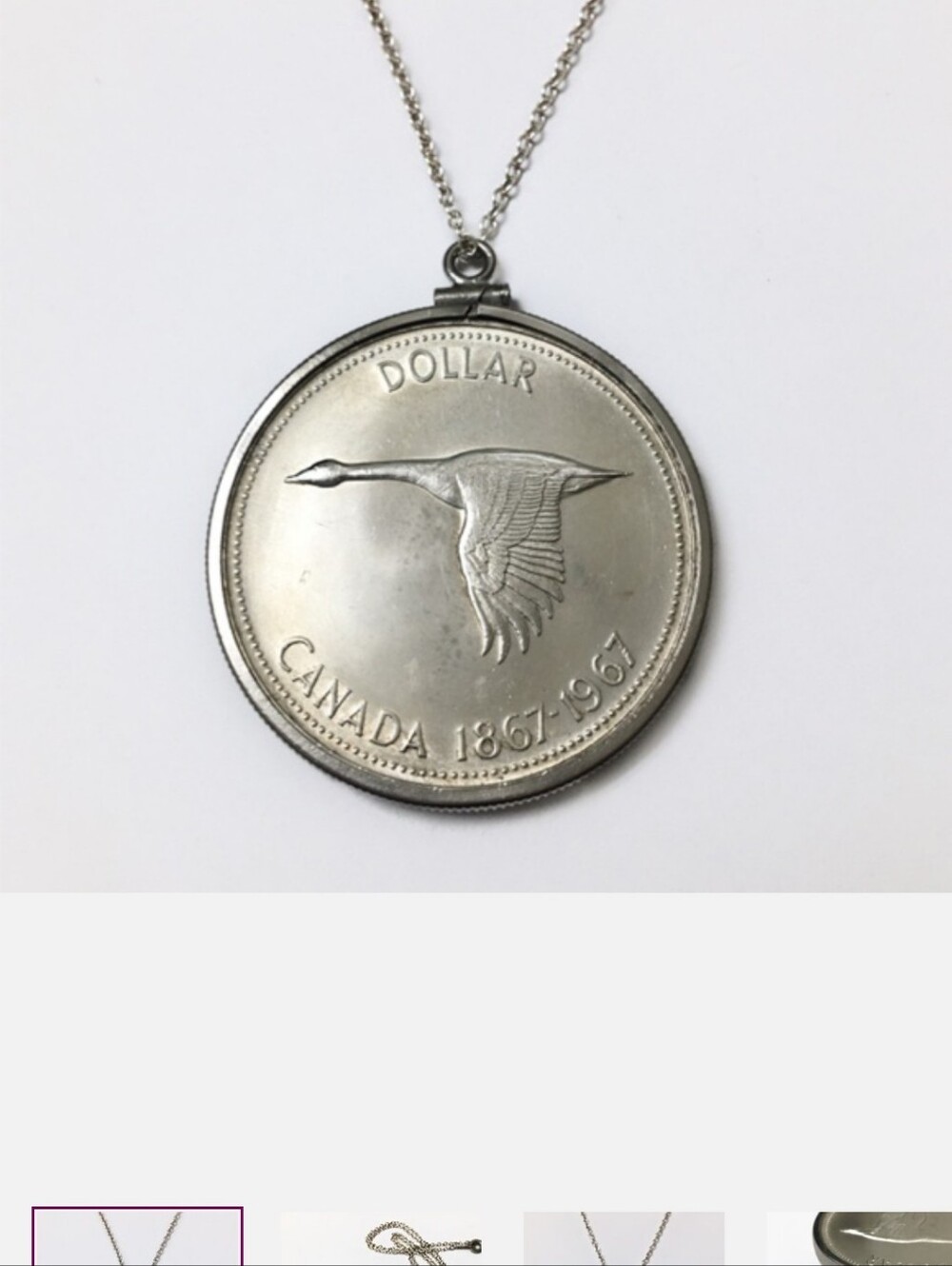 .925 Stetling Silver Canada Goose Dollar Coin Pendant Necklace